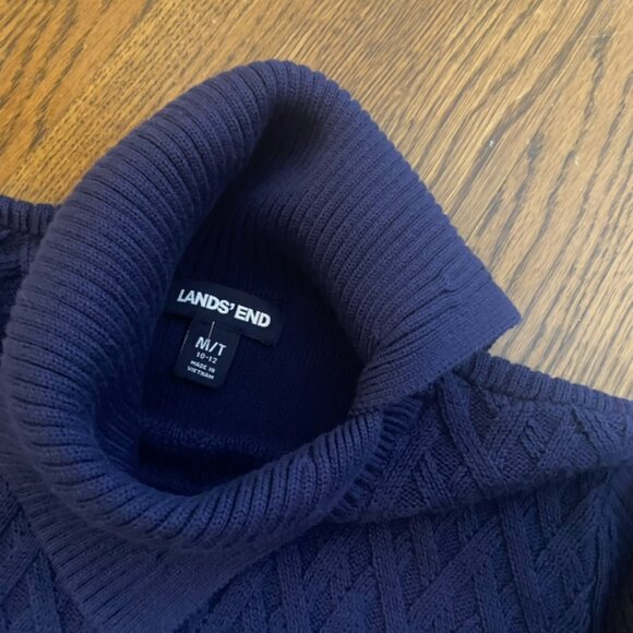 (2) Lands End cable knit sweaters split cowl neck black & navy M Tall - Picture 7 of 8